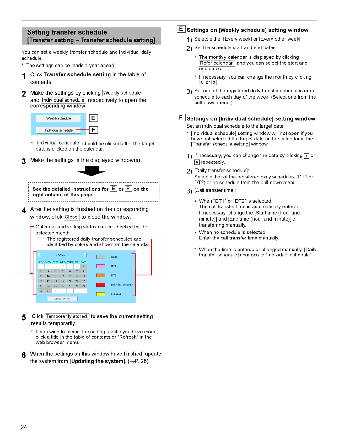 Aiphone FK1629 B 0811YZ operation manual Click Transfer schedule setting in the table of contents 