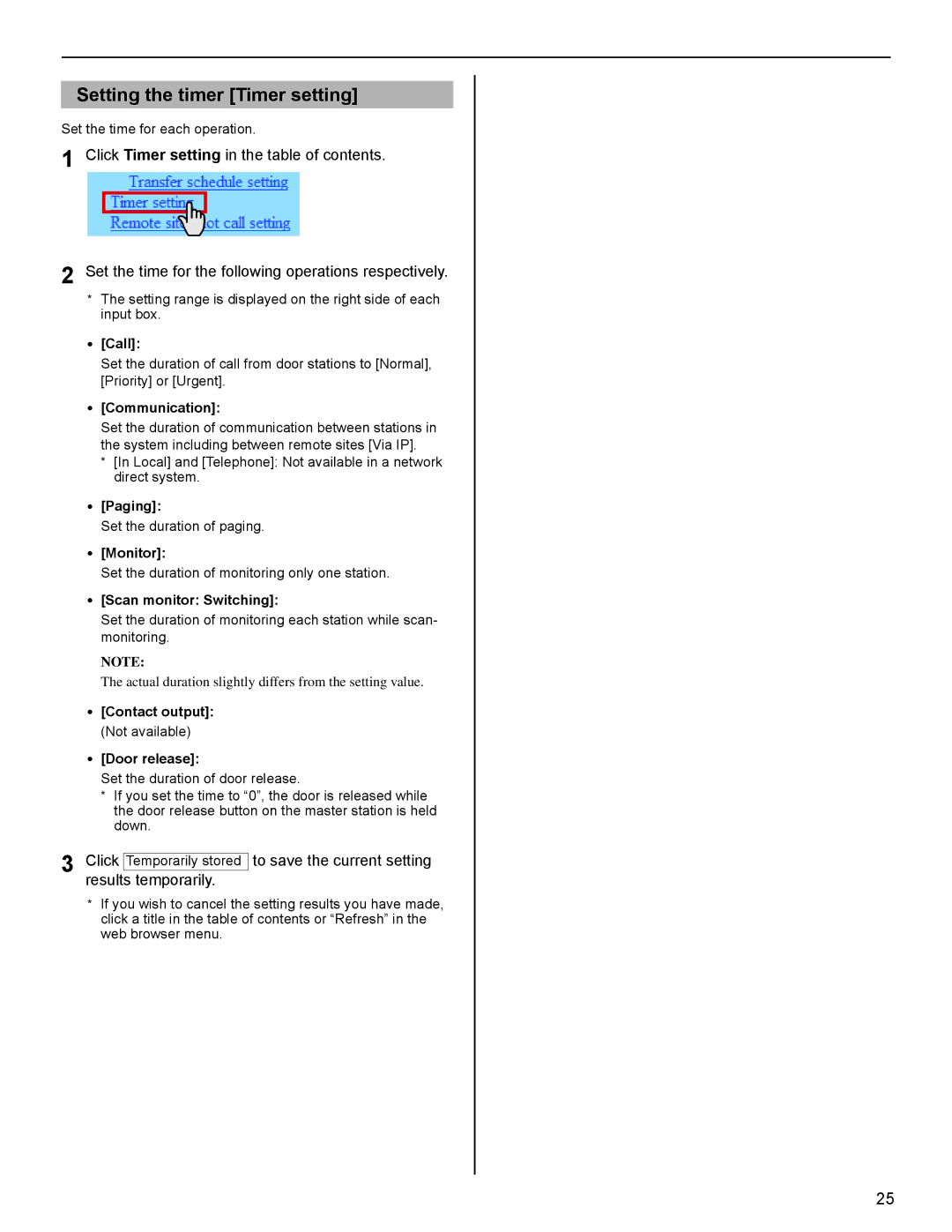 Aiphone FK1629 B 0811YZ operation manual Setting the timer Timer setting 