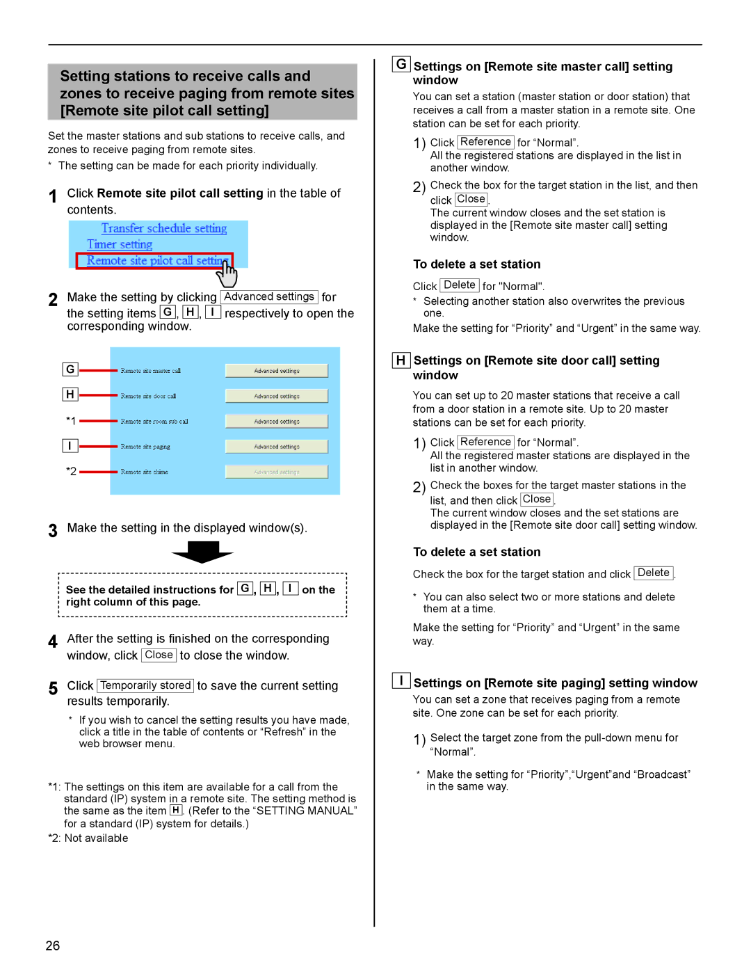 Aiphone FK1629 B 0811YZ operation manual Click Remote site pilot call setting in the table, To delete a set station 