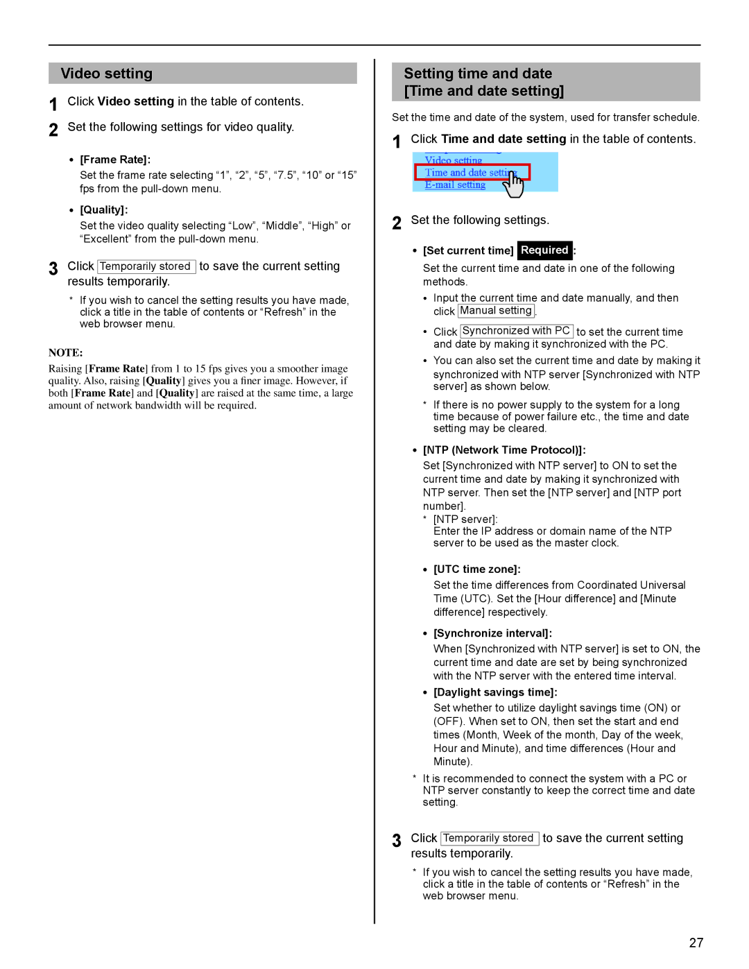 Aiphone FK1629 B 0811YZ operation manual Setting time and date Time and date setting 