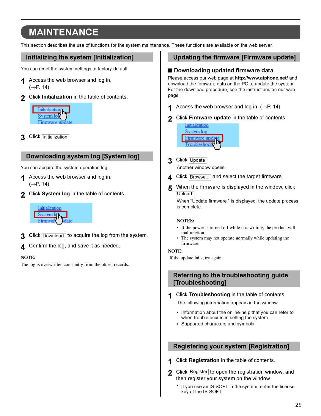 Aiphone FK1629 B 0811YZ operation manual Maintenance 