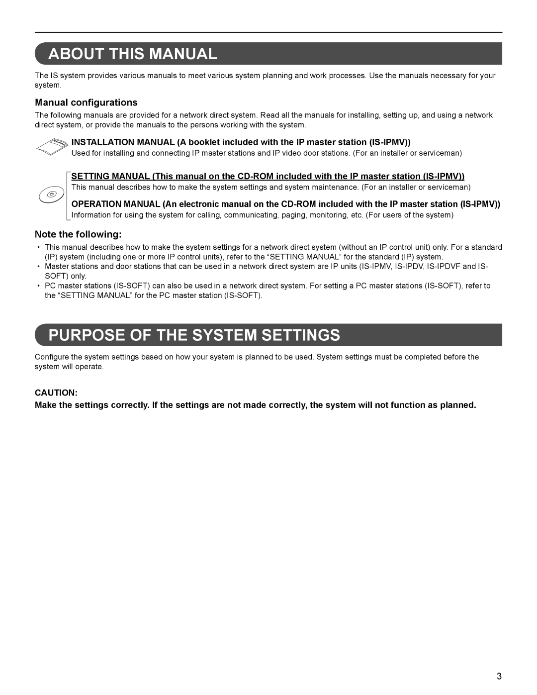 Aiphone FK1629 B 0811YZ operation manual About this Manual, Purpose of the System Settings, Manual conﬁgurations 