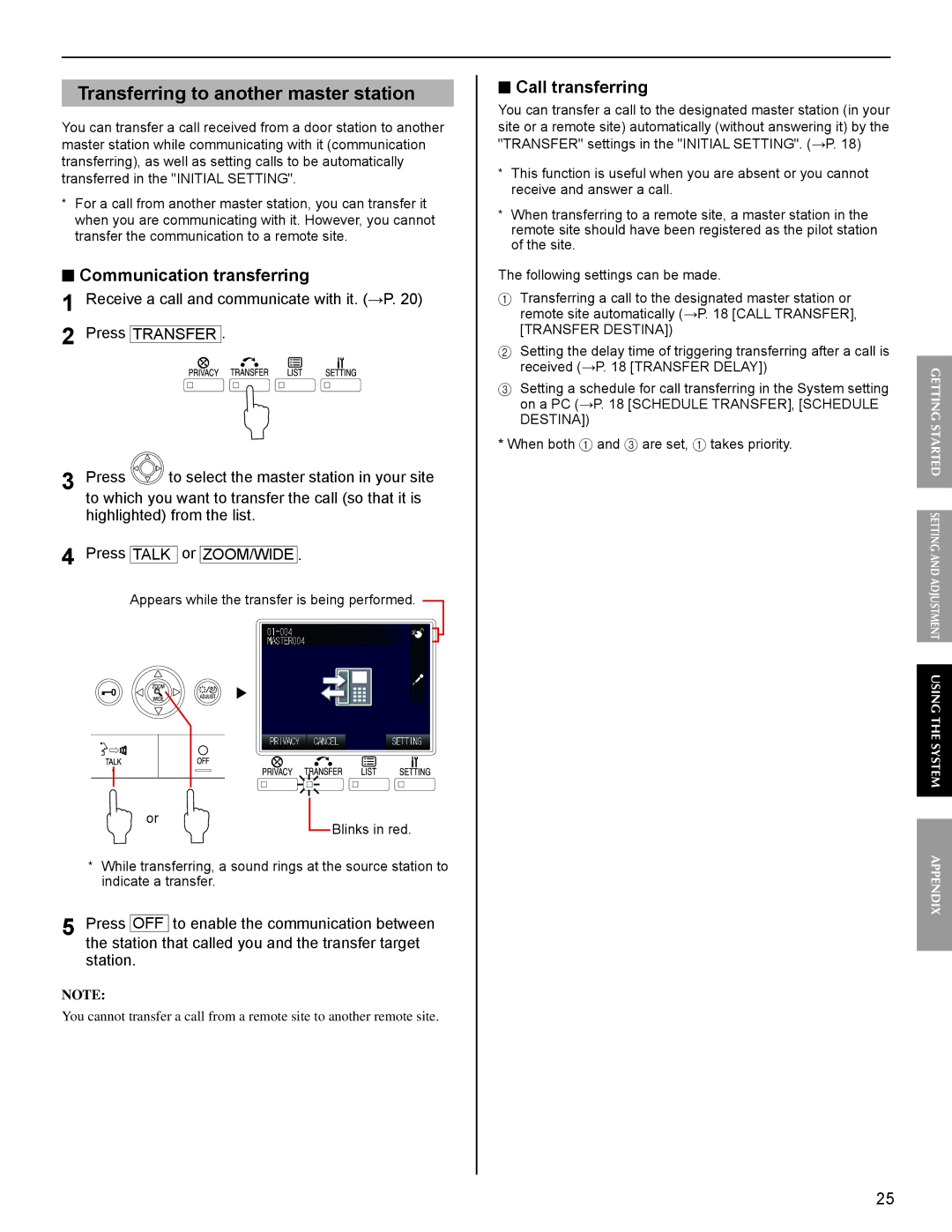 Aiphone FK1629 operation manual Communication transferring, Call transferring 