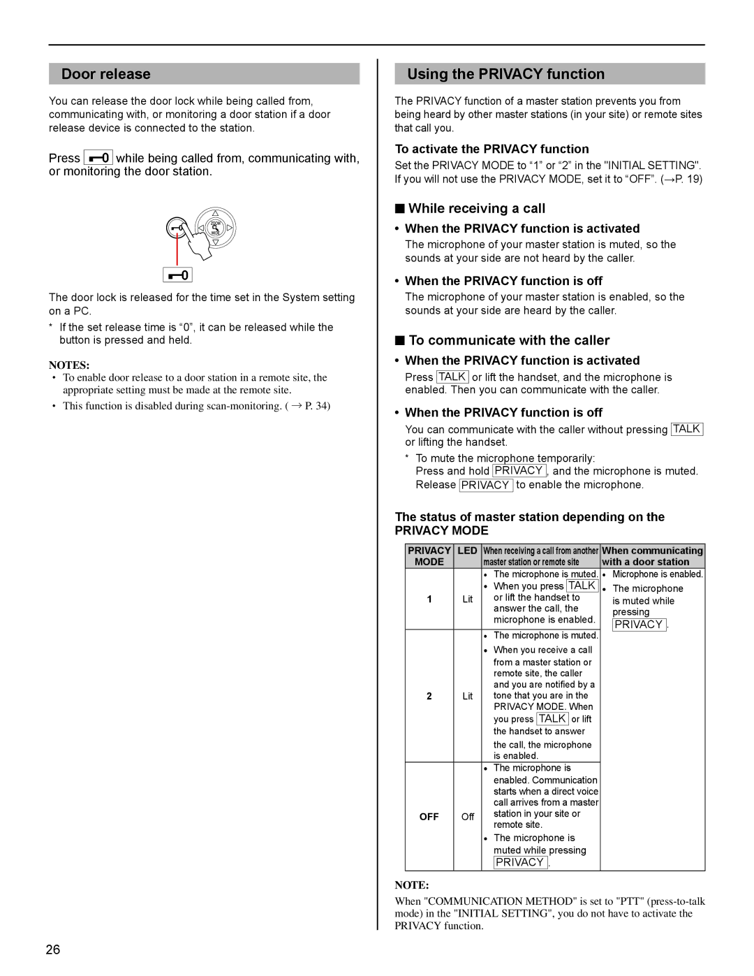 Aiphone FK1629 operation manual While receiving a call, To communicate with the caller 