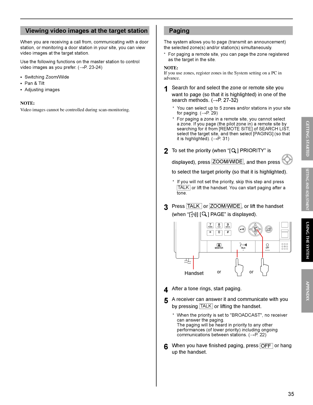 Aiphone FK1629 operation manual Viewing video images at the target station, Or lifting the handset 