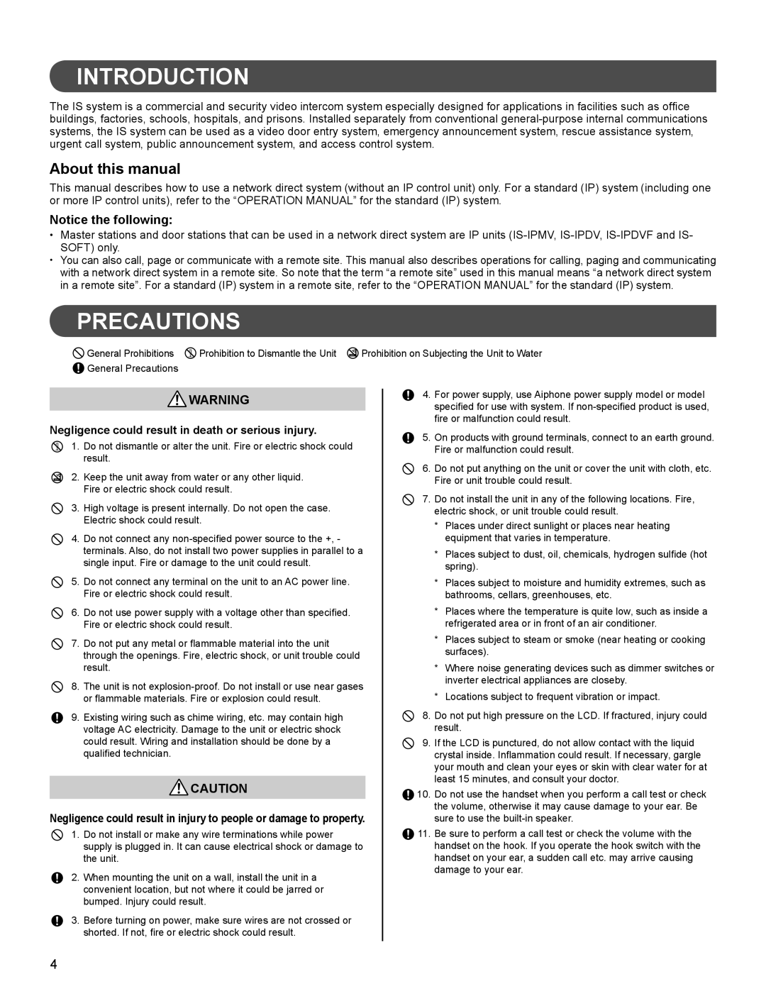 Aiphone FK1629 operation manual Introduction, Precautions, About this manual 