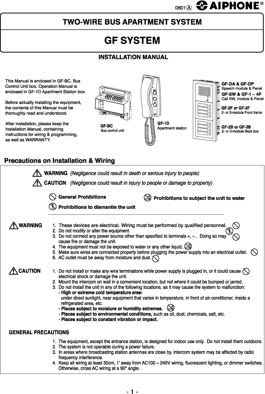 Aiphone GF-3F, GF-1D, GF-3P, GF-2P, GF-4P, GF-2F, GF-DA, GF-2B, GF-3B, GF-DP, GF-1P, GF-SW manual 