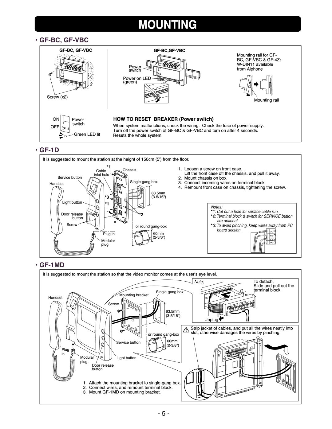 Aiphone GF-VBC GF-1D, GF-BC, GF-1MD manual Terminalblock 