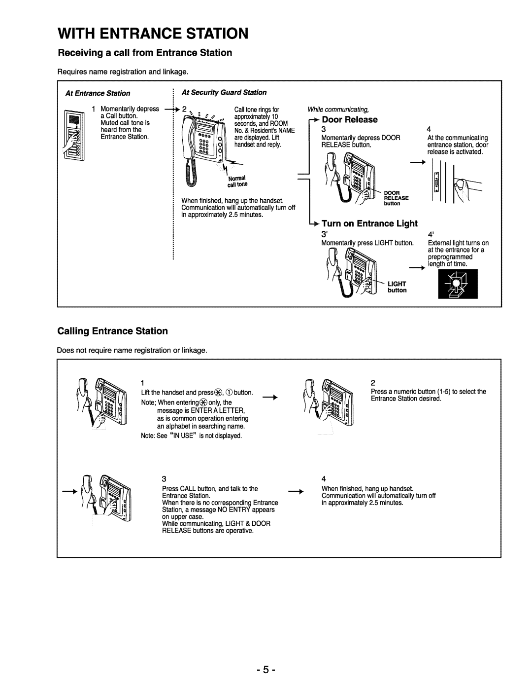 Aiphone GF-MK operation manual With Entrance Station, Receiving a call from Entrance Station, Calling Entrance Station 