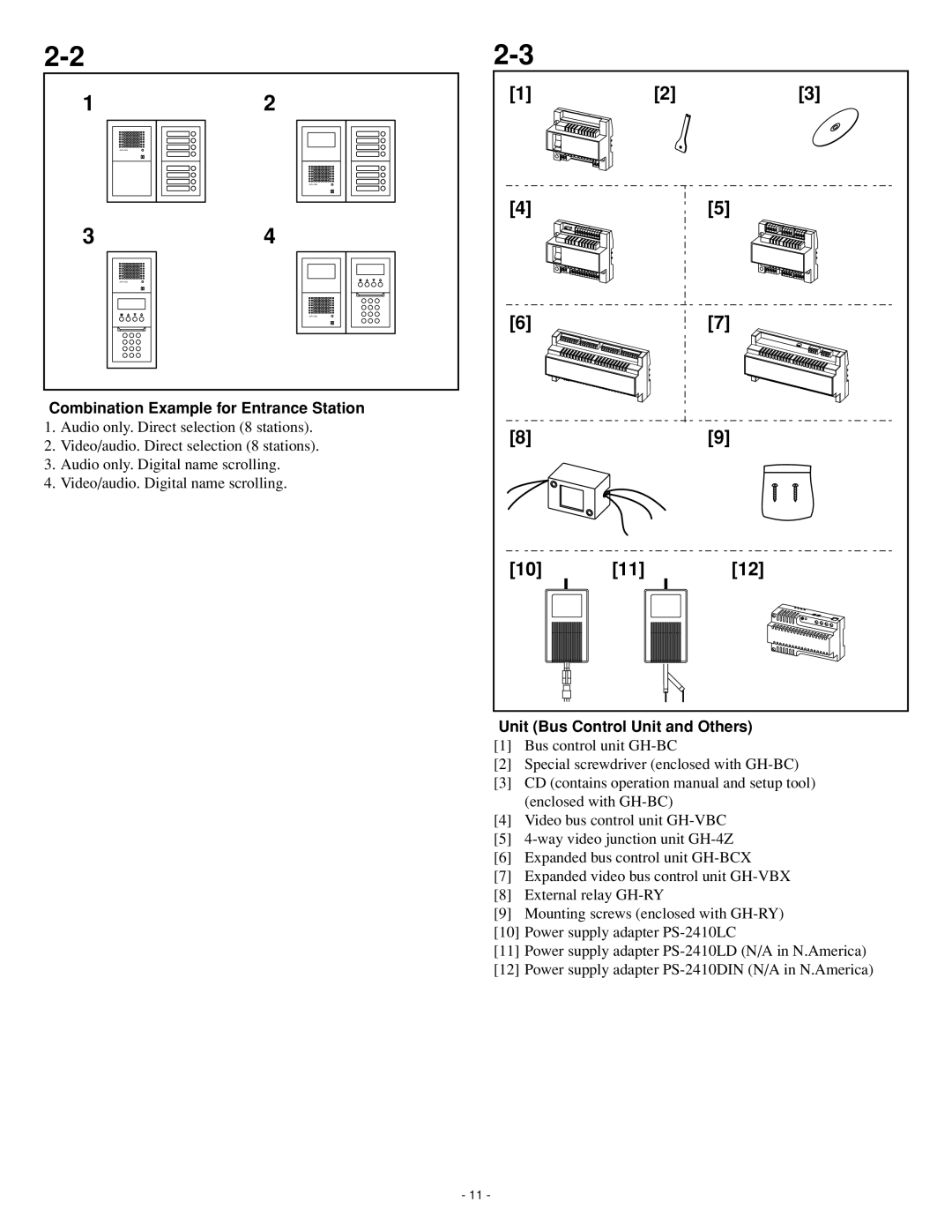 Aiphone GH series operation manual Combination Example for Entrance Station, Unit Bus Control Unit and Others 