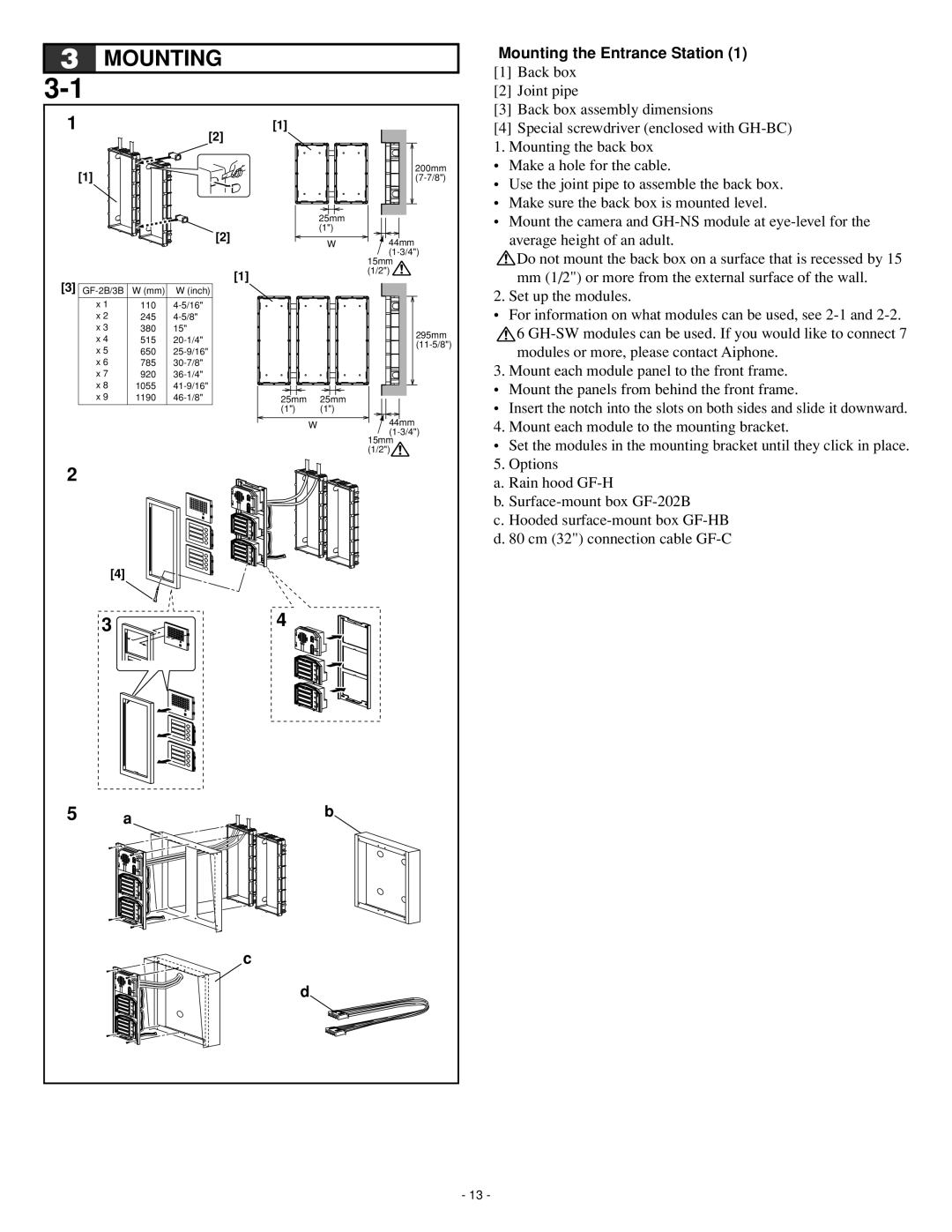 Aiphone GH series operation manual Mounting the Entrance Station 