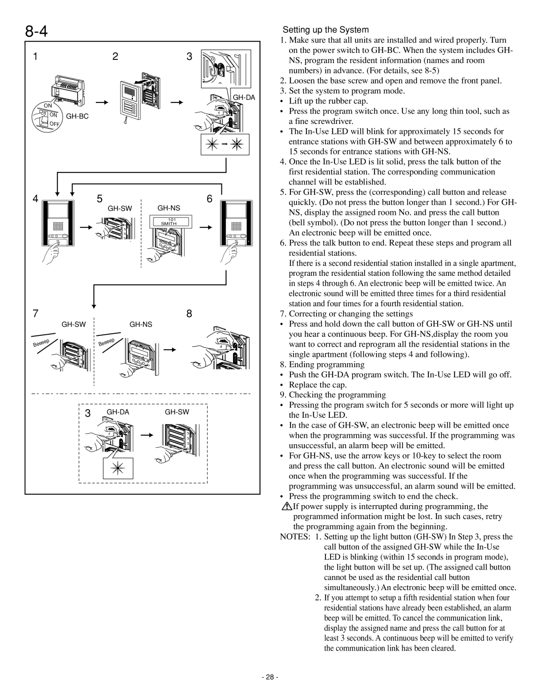 Aiphone GH series operation manual Setting up the System 