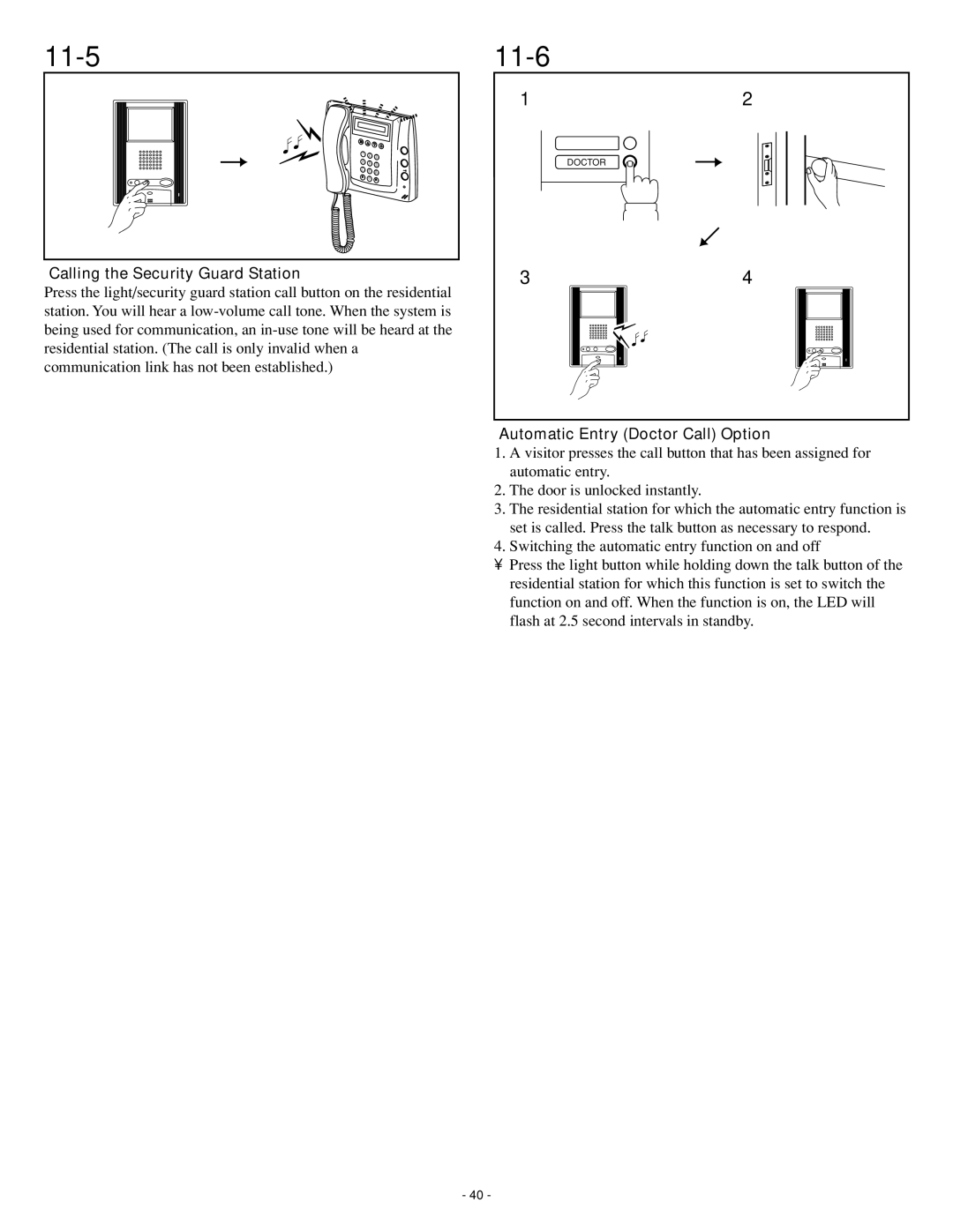 Aiphone GH series operation manual 11-5, 11-6, Automatic Entry Doctor Call Option 