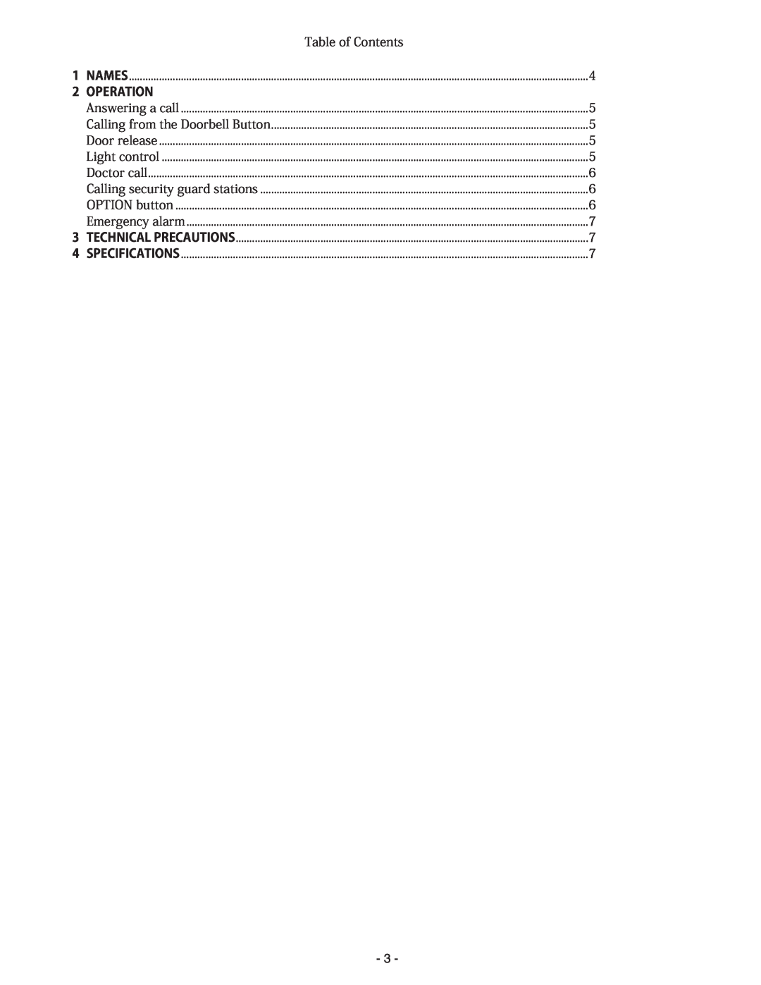 Aiphone GT-1D service manual Table of Contents, Operation 
