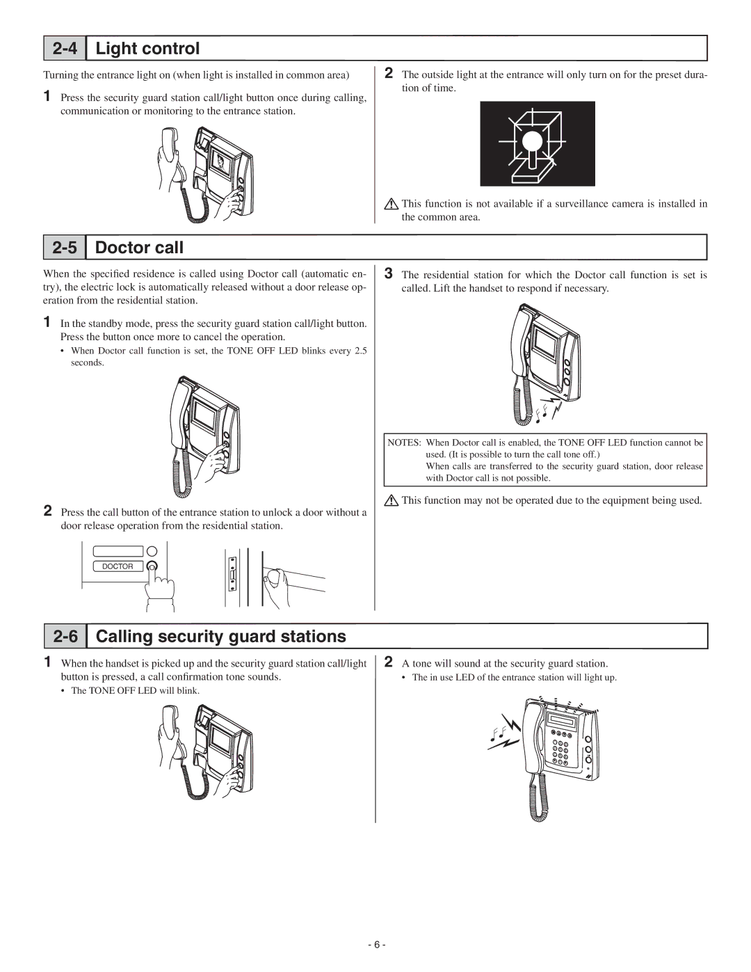 Aiphone GT-1M-L service manual Light control, Doctor call, Calling security guard stations 