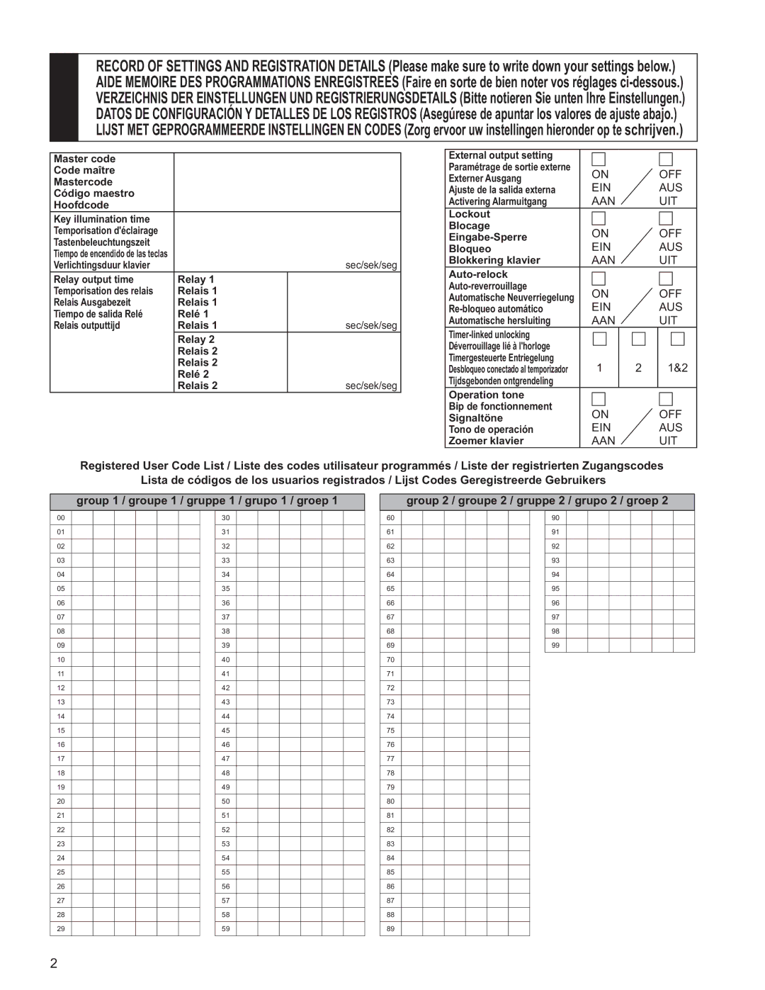 Aiphone GT-AC operation manual Off, Ein Aus, Aan Uit 