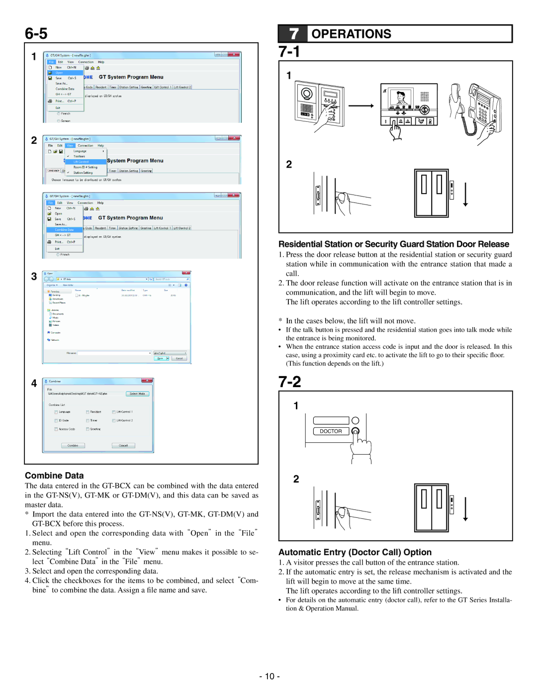 Aiphone GTW-LC service manual Operations, Combine Data, Residential Station or Security Guard Station Door Release 