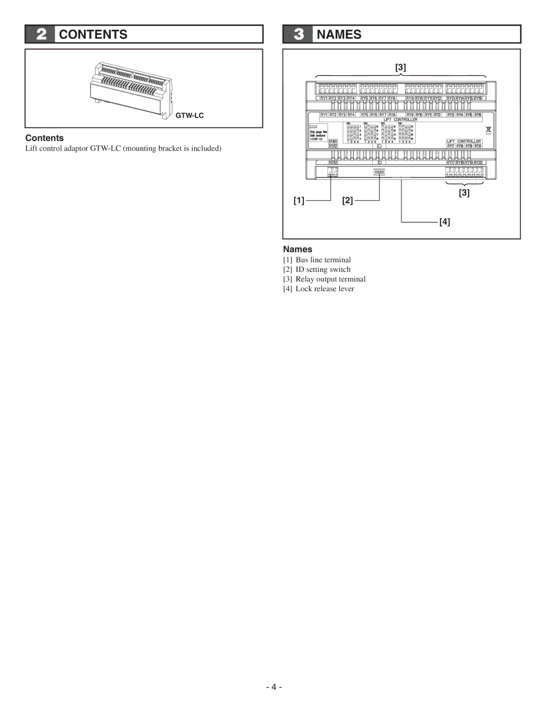 Aiphone GTW-LC service manual Contents, Names 