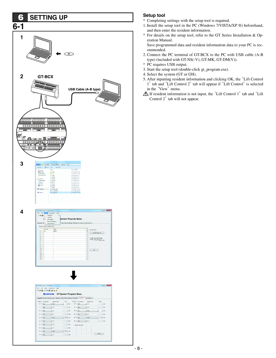 Aiphone GTW-LC service manual Setting UP, Setup tool 