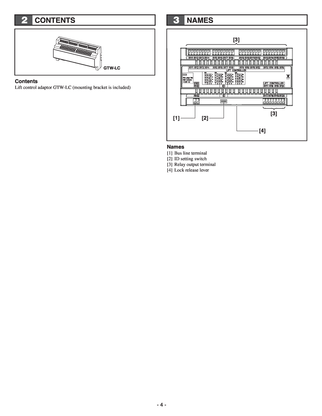 Aiphone GTW-LC service manual Contents, Names 