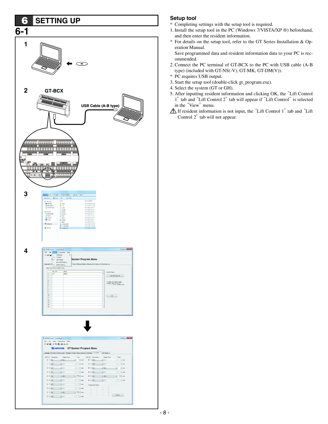 Aiphone GTW-LC service manual Setting Up, Setup tool, Gt-Bcx 