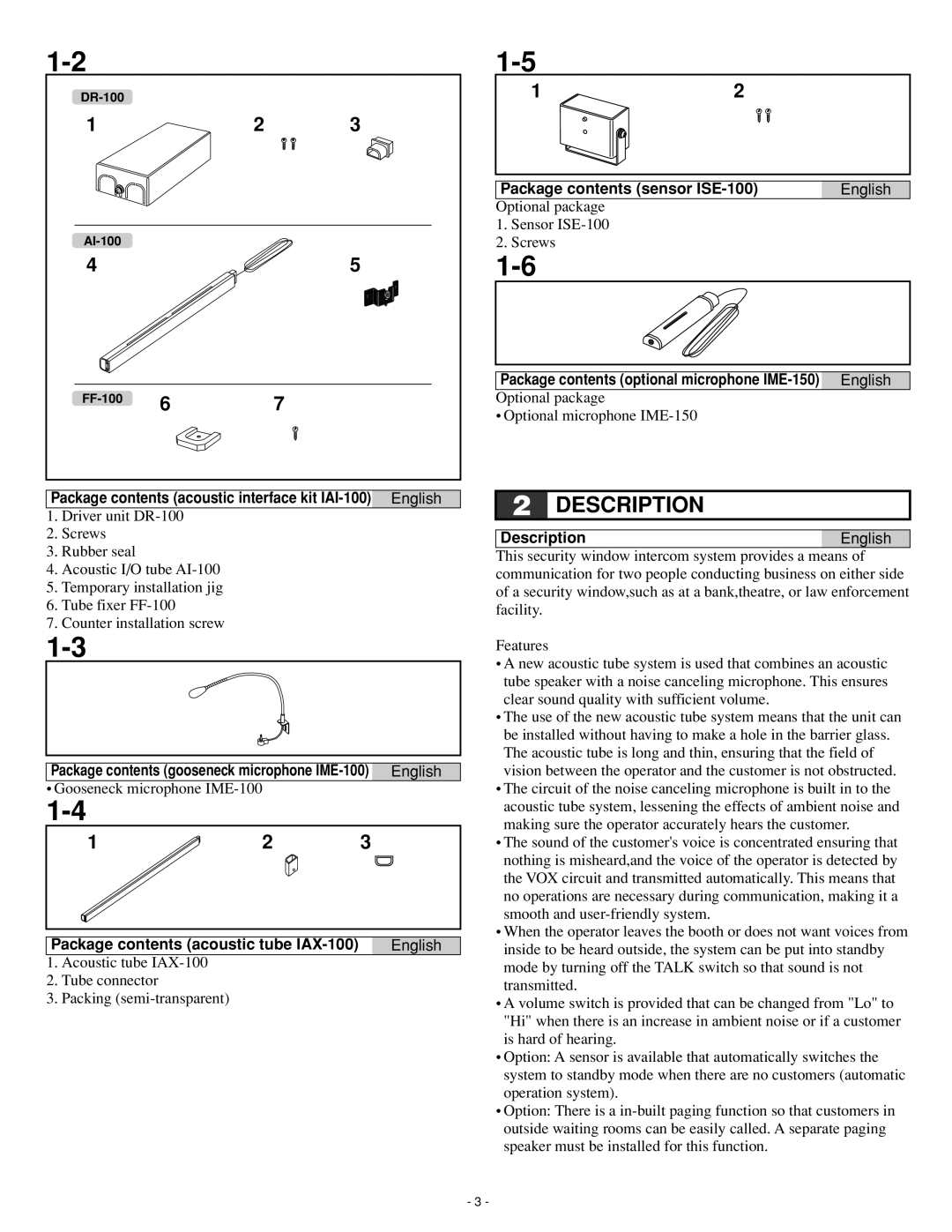 Aiphone ISE-100, Iai-100, IME-100, IME-150, IMU-100, IAX-100 operation manual Description 