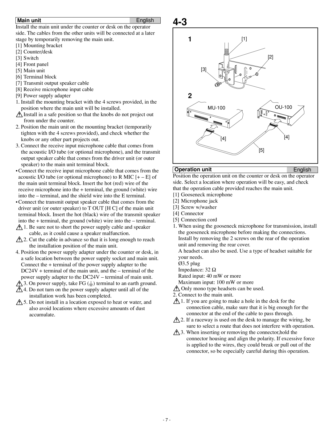 Aiphone IME-100, Iai-100, IME-150, ISE-100, IMU-100, IAX-100 operation manual Main unitEnglish, Operation unitEnglish 