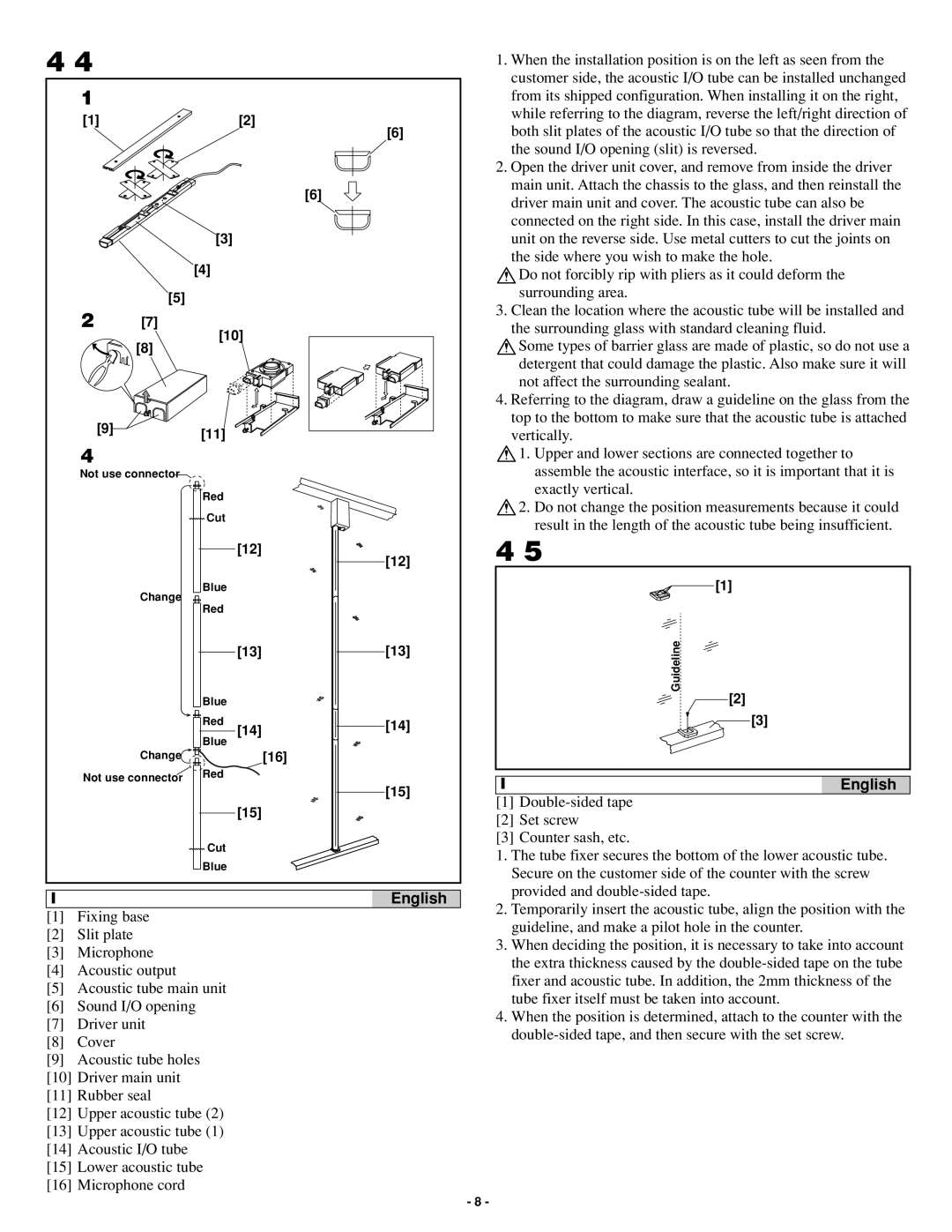 Aiphone IME-150, Iai-100, IME-100, ISE-100, IMU-100, IAX-100 Installation of the acoustic interface tube fixer English 