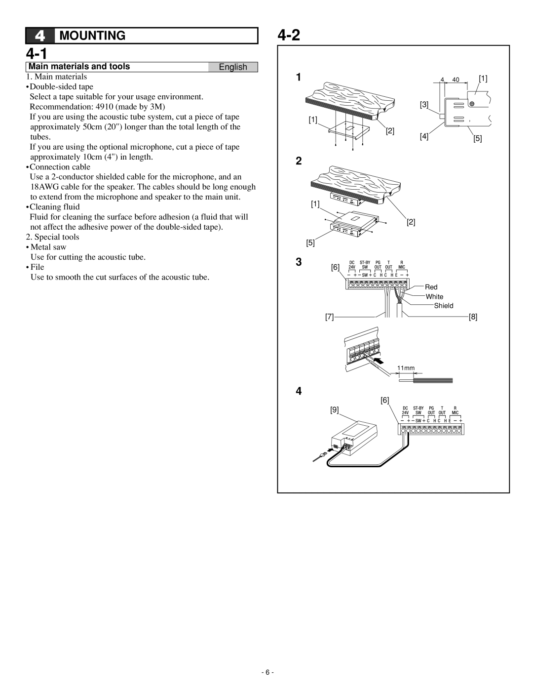 Aiphone Iai-100, IME-100, IME-150, ISE-100, IMU-100, IAX-100 operation manual Mounting, Main materials and tools, English 