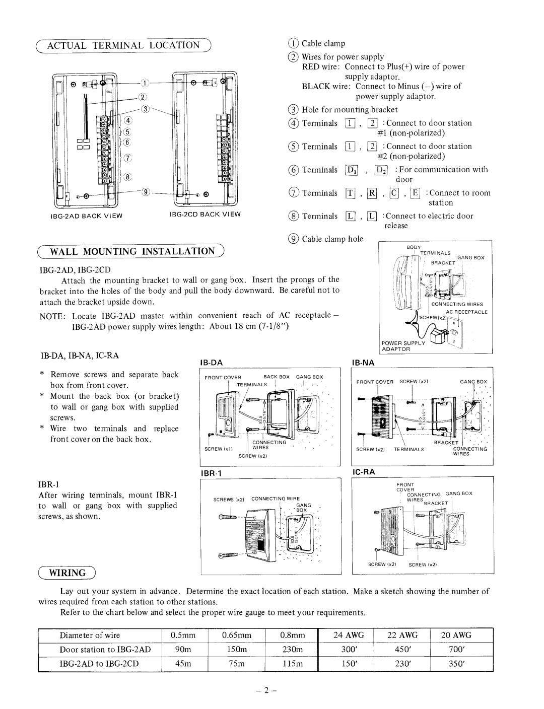 Aiphone IBG-2AD, IBG-2CD manual 