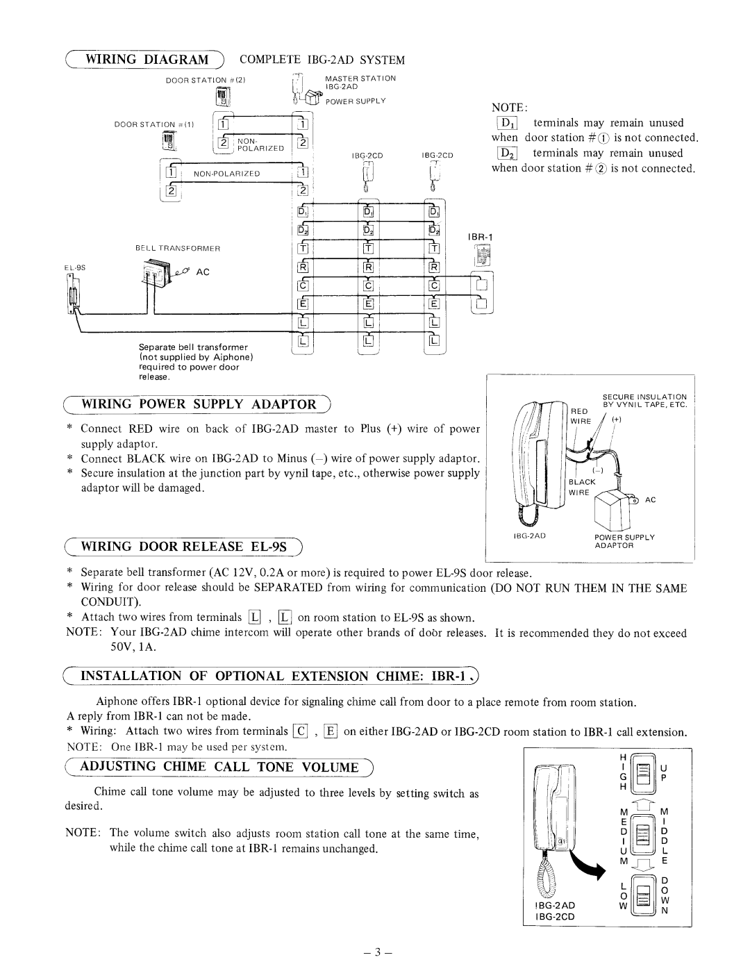 Aiphone IBG-2CD, IBG-2AD manual 