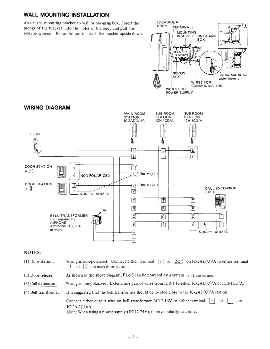 Aiphone IC-2AD(U) Type A manual 