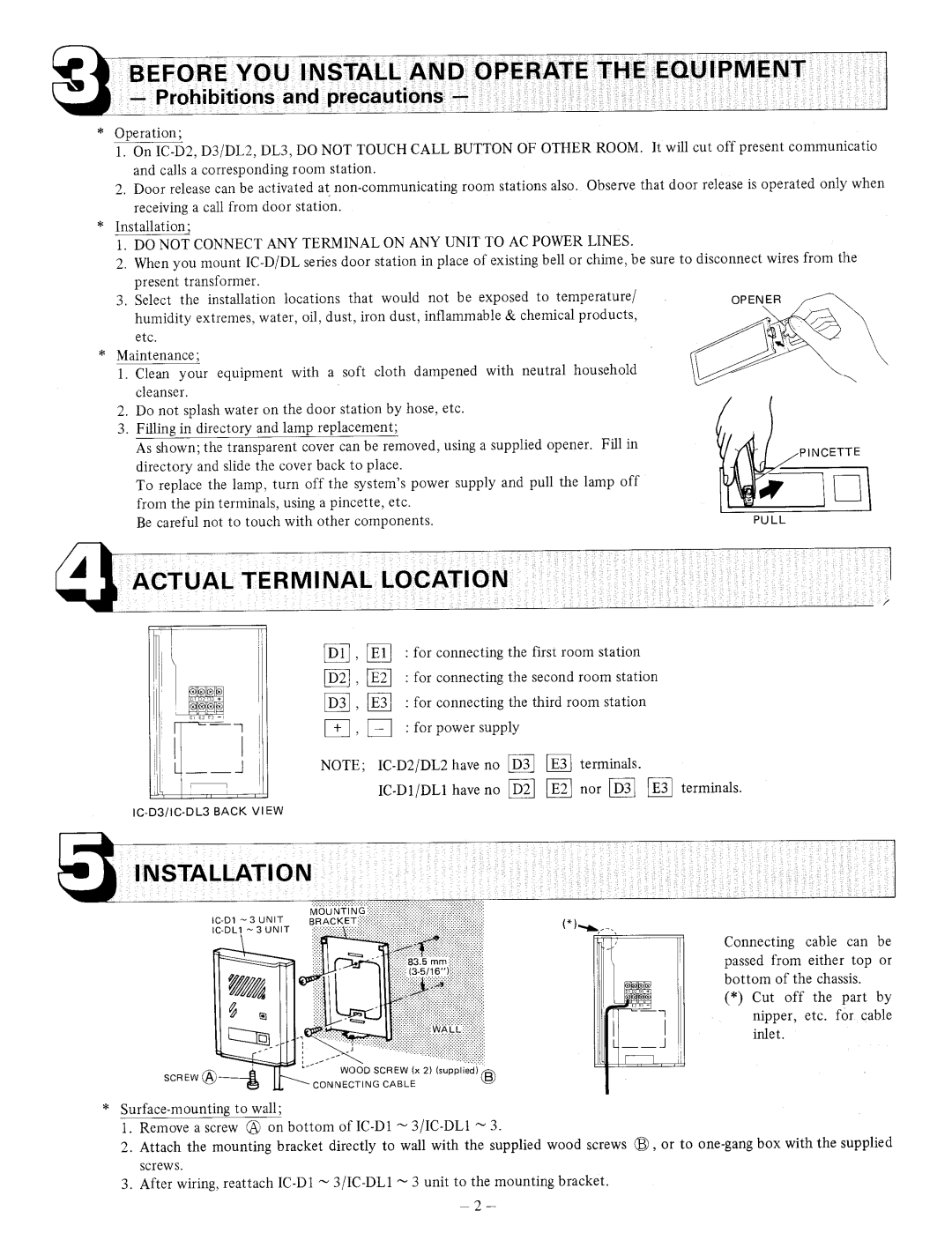 Aiphone IC-D2, IC-D1, IC-DL3, IC-DL1, IC-D3, IC-DL2 manual 