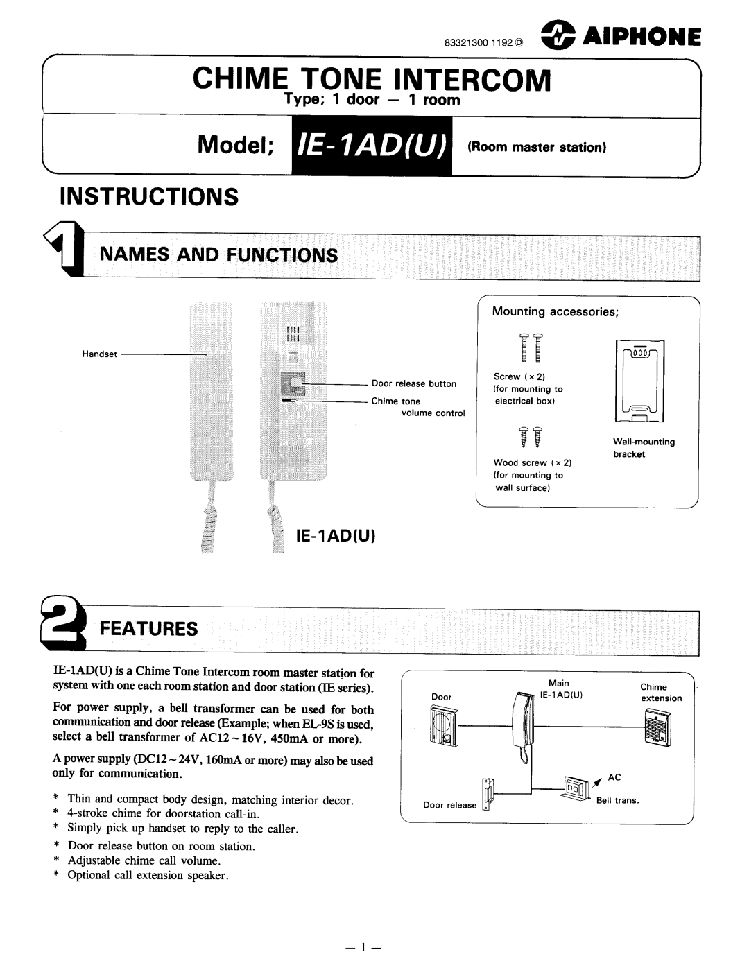 Aiphone IE-1AD(U) manual 