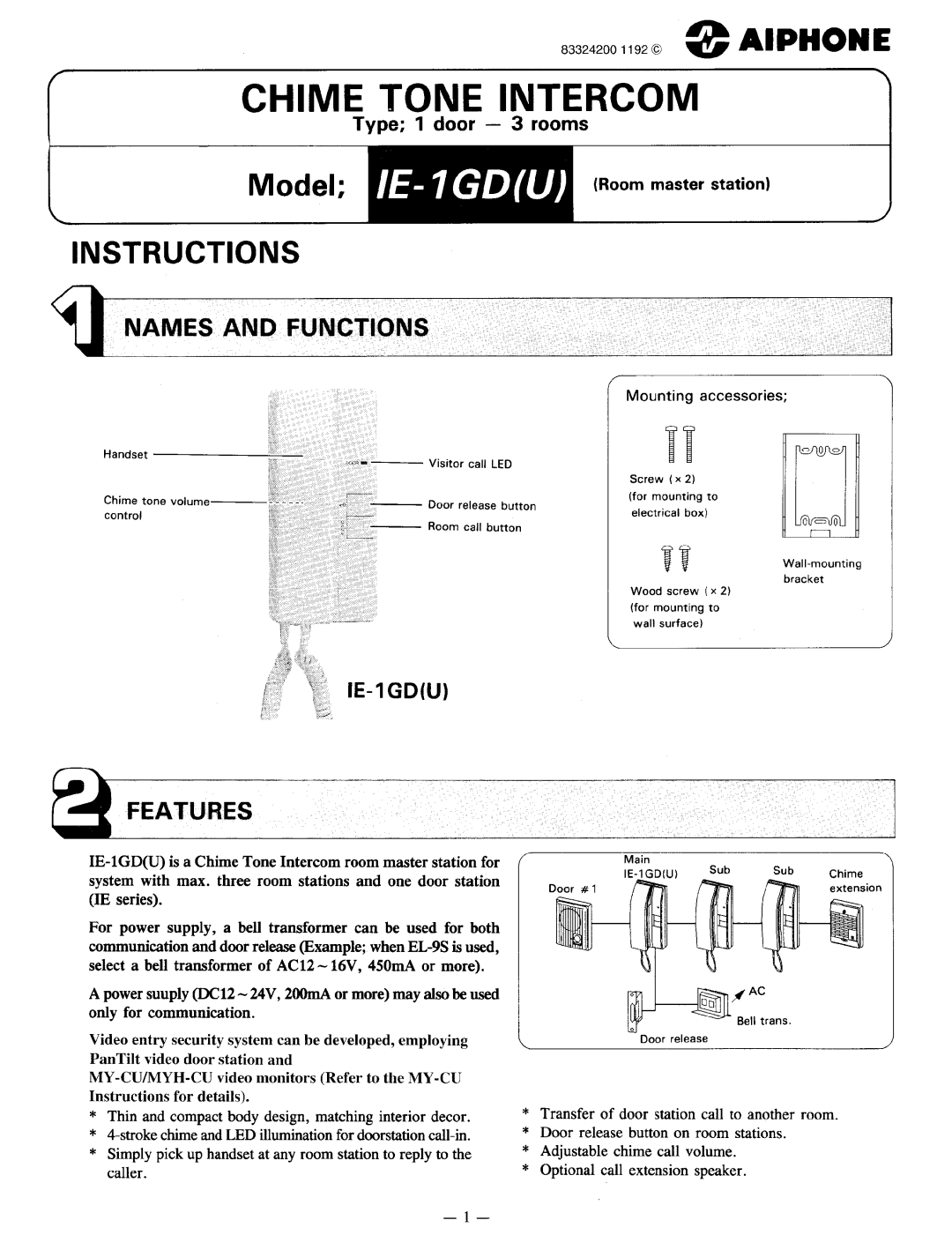 Aiphone IE-1GD(U) manual 