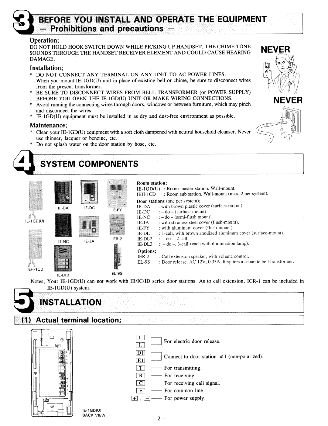 Aiphone IE-1GD(U) manual 