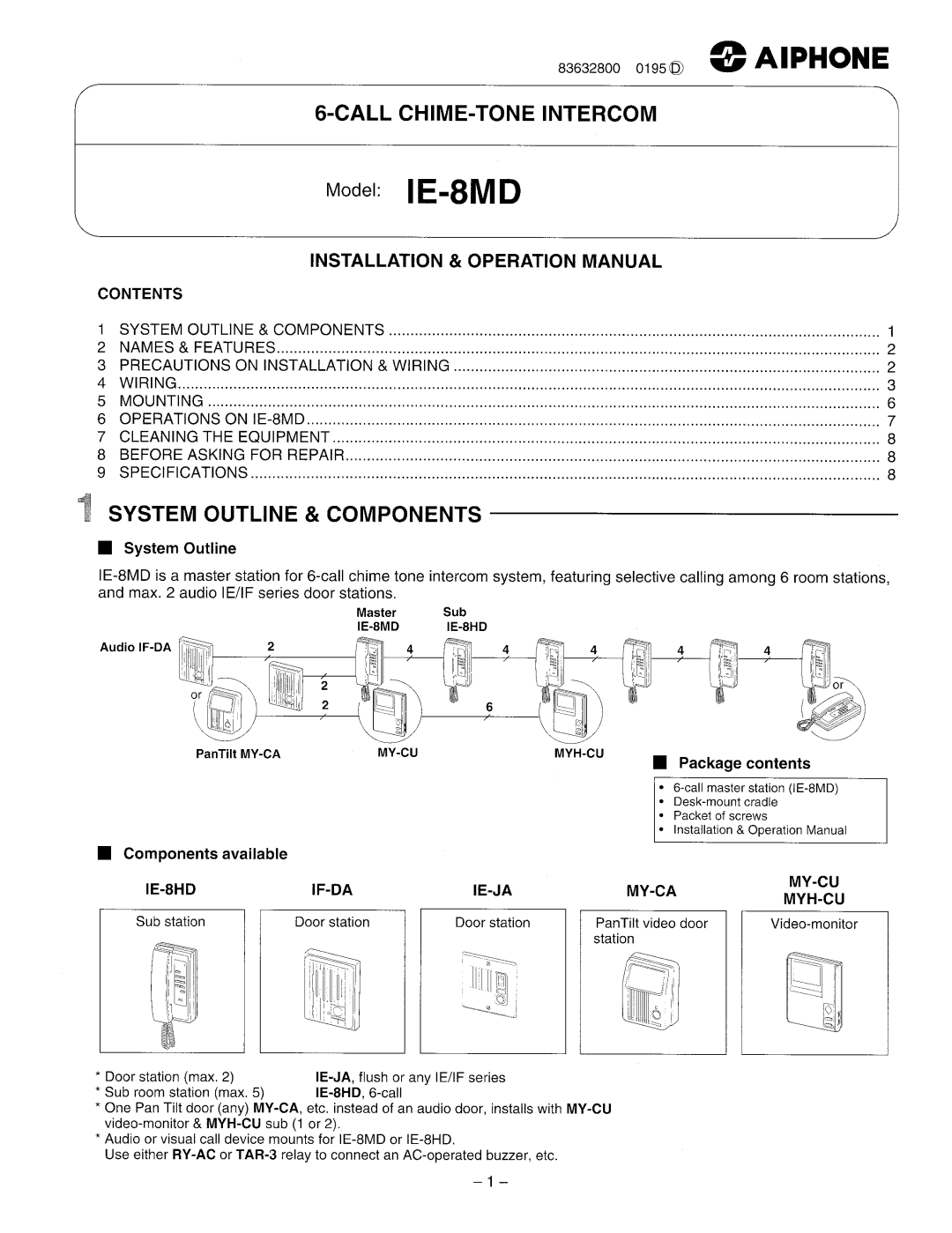 Aiphone IE-8MD manual 