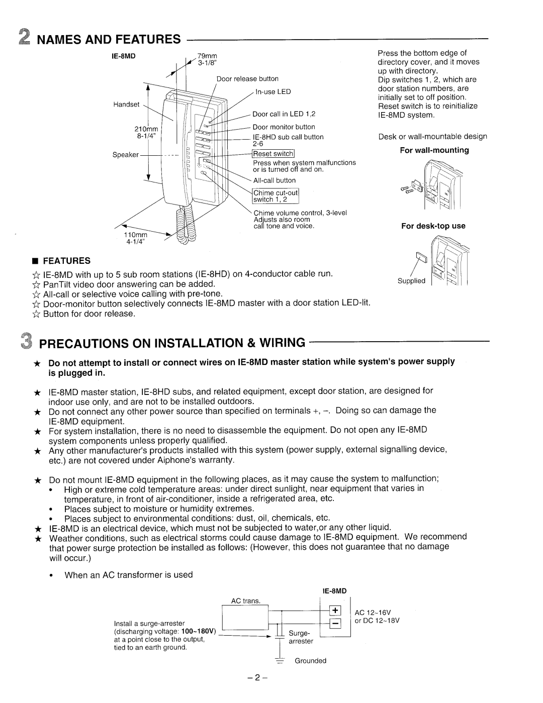 Aiphone IE-8MD manual 