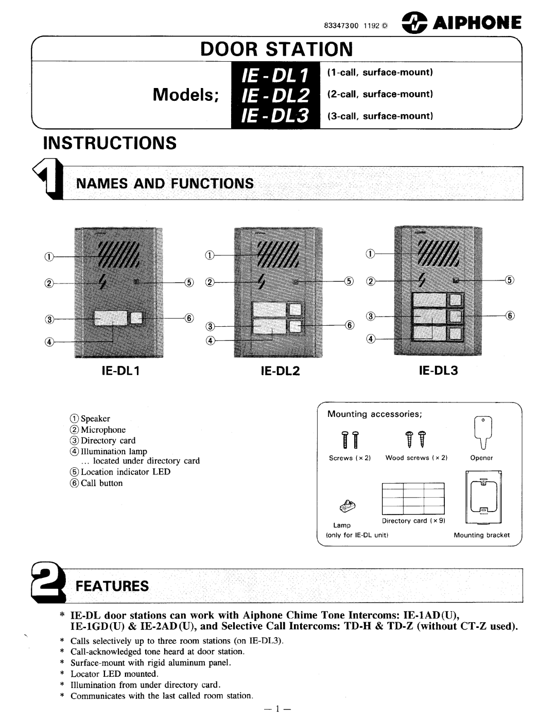 Aiphone IE-DL1 manual 