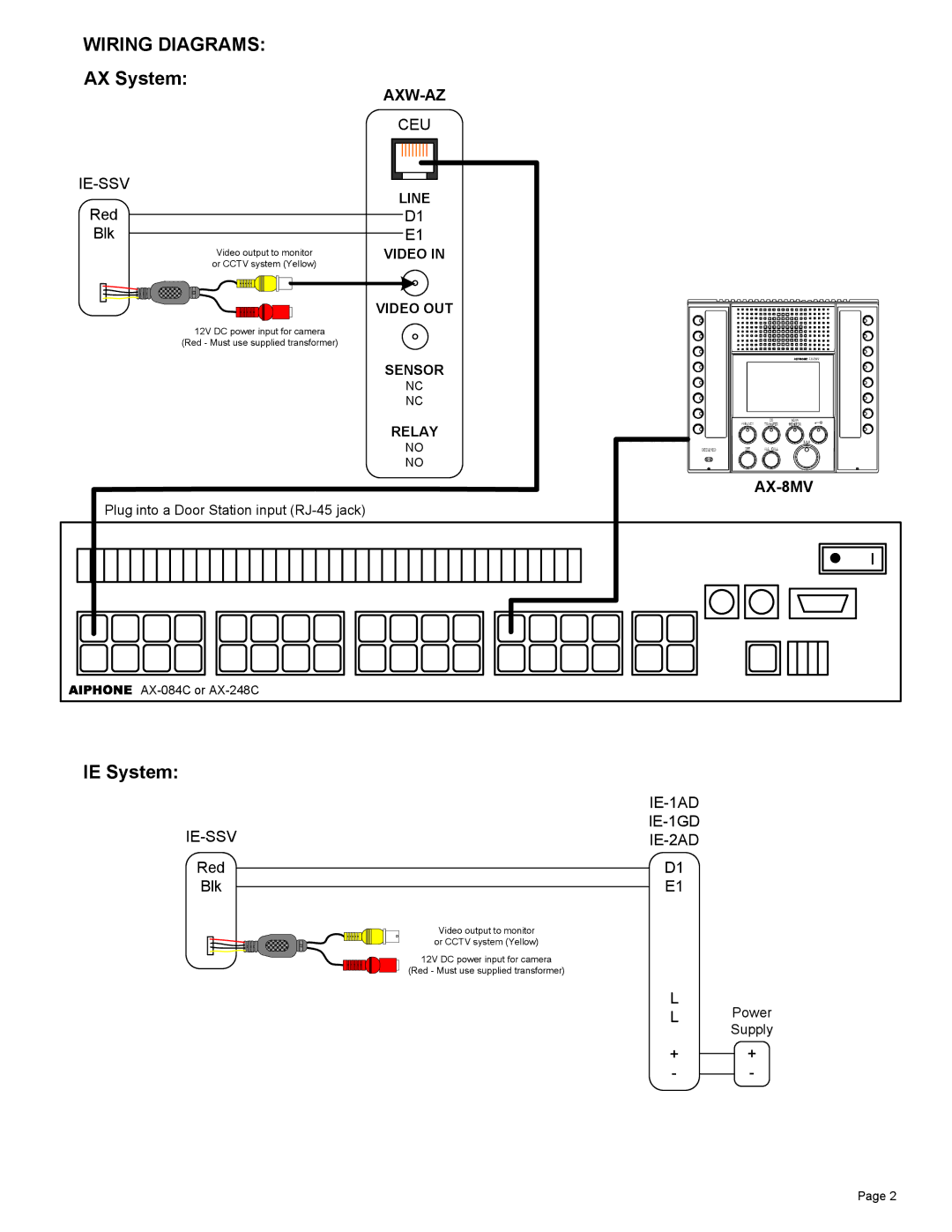 Aiphone ie-ssv manual Wiring Diagrams, AX System, IE System, Axw-Az, AX-8MV 