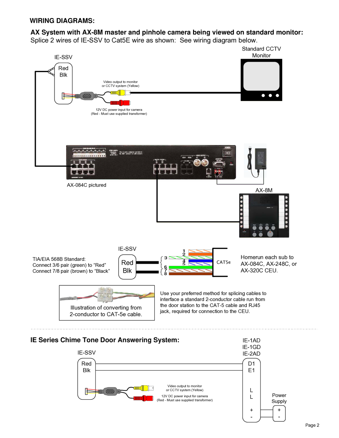 Aiphone ie-ssv manual Wiring Diagrams, Red, Blk, IE Series Chime Tone Door Answering System 