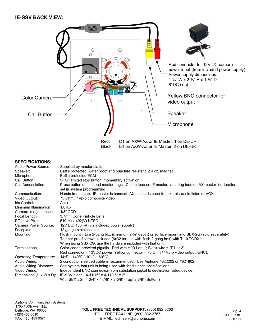 Aiphone ie-ssv manual IE-SSV Back View 