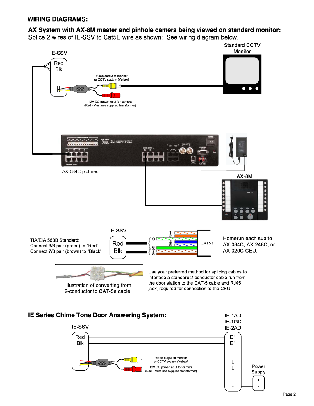 Aiphone ie-ssv manual Wiring Diagrams, IE Series Chime Tone Door Answering System 