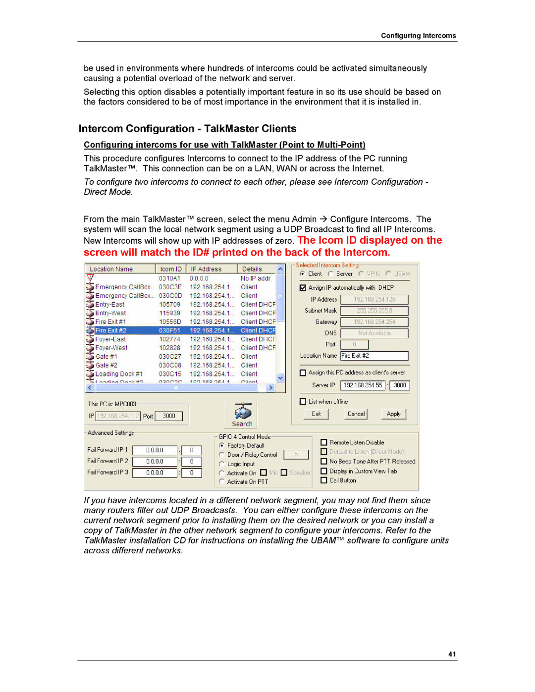 Aiphone IP EWST-POE manual Intercom Configuration TalkMaster Clients 