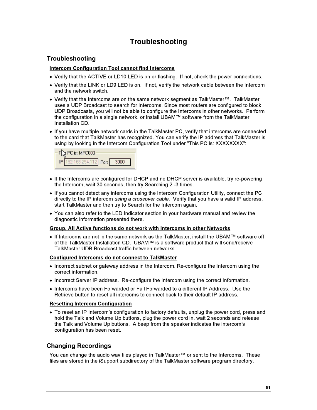 Aiphone IP EWST-POE manual Troubleshooting, Changing Recordings 