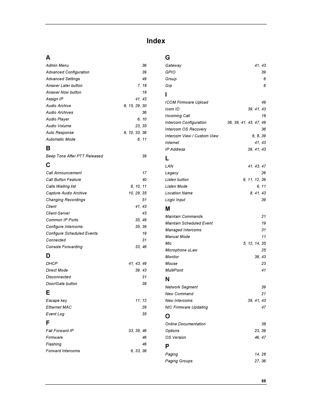 Aiphone IP EWST-POE manual Index, Gpio 