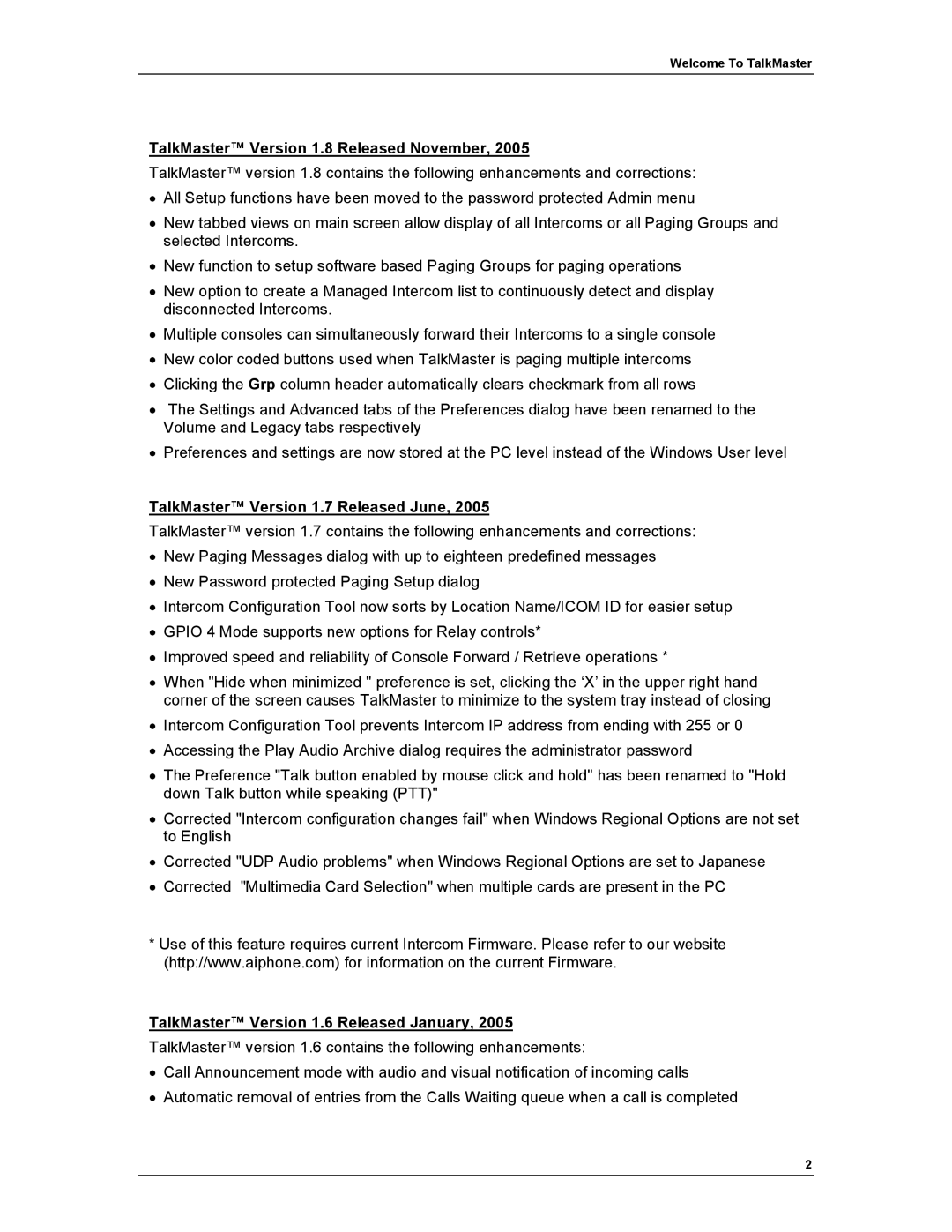 Aiphone IP EWST-POE manual Welcome To TalkMaster 