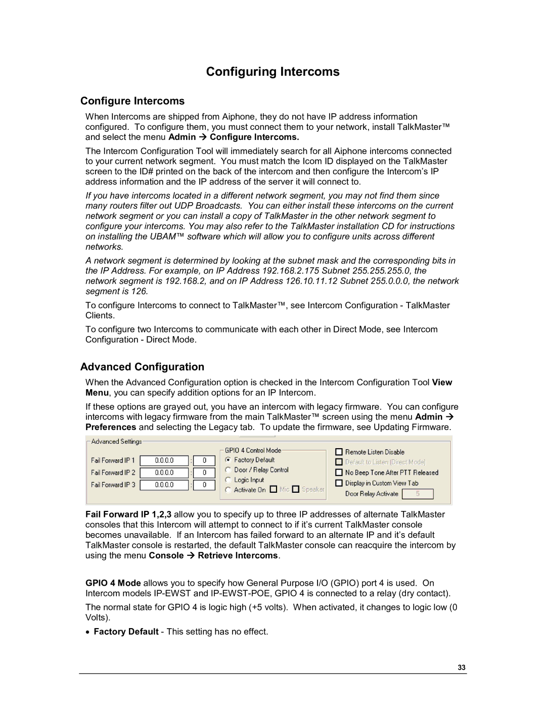 Aiphone IP-EWST manual Configuring Intercoms, Configure Intercoms, Advanced Configuration 