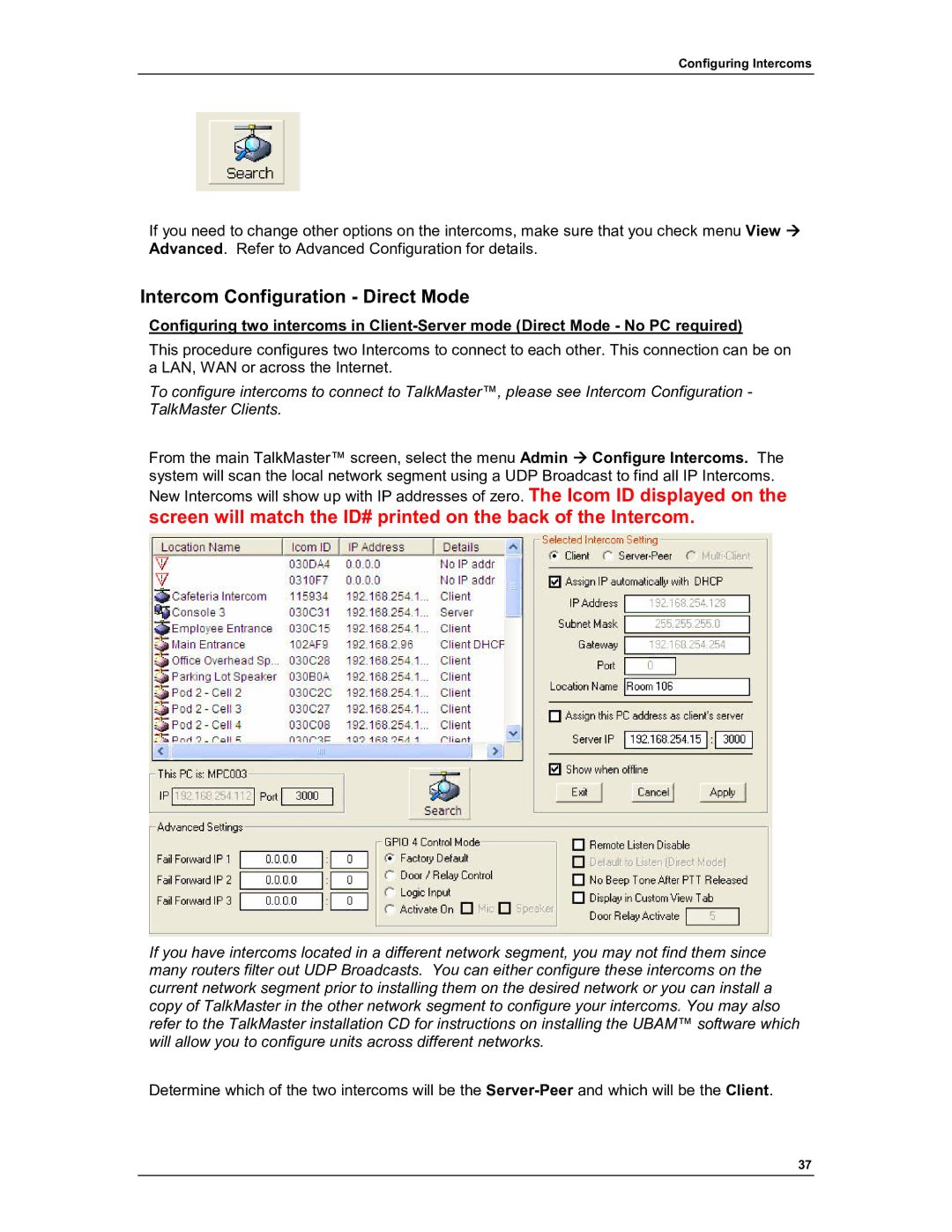 Aiphone IP-EWST manual Intercom Configuration Direct Mode 