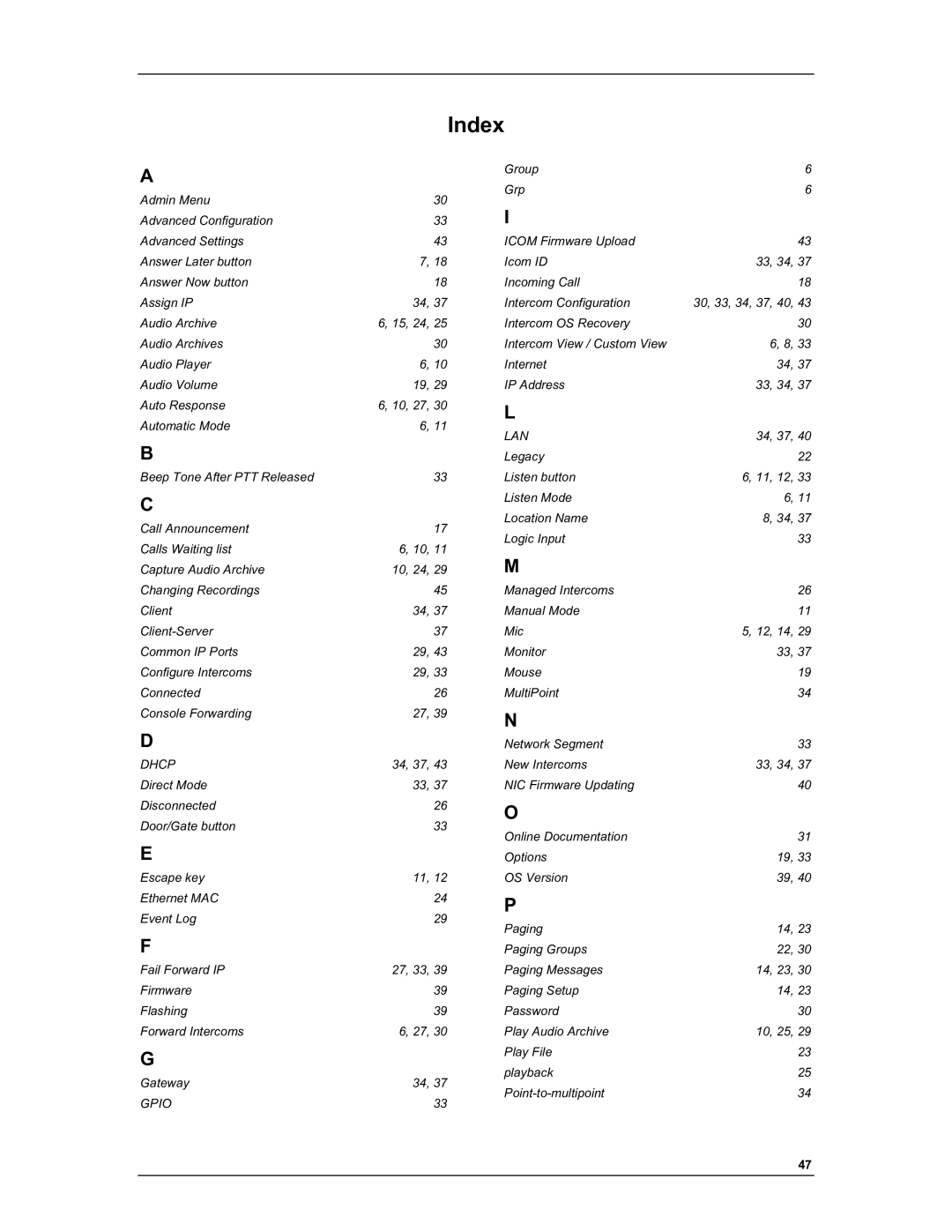 Aiphone IP-EWST manual Index, Lan 